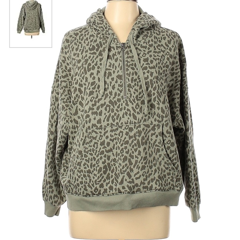 American Eagle Leopard Print Quarter Zip Hoodie